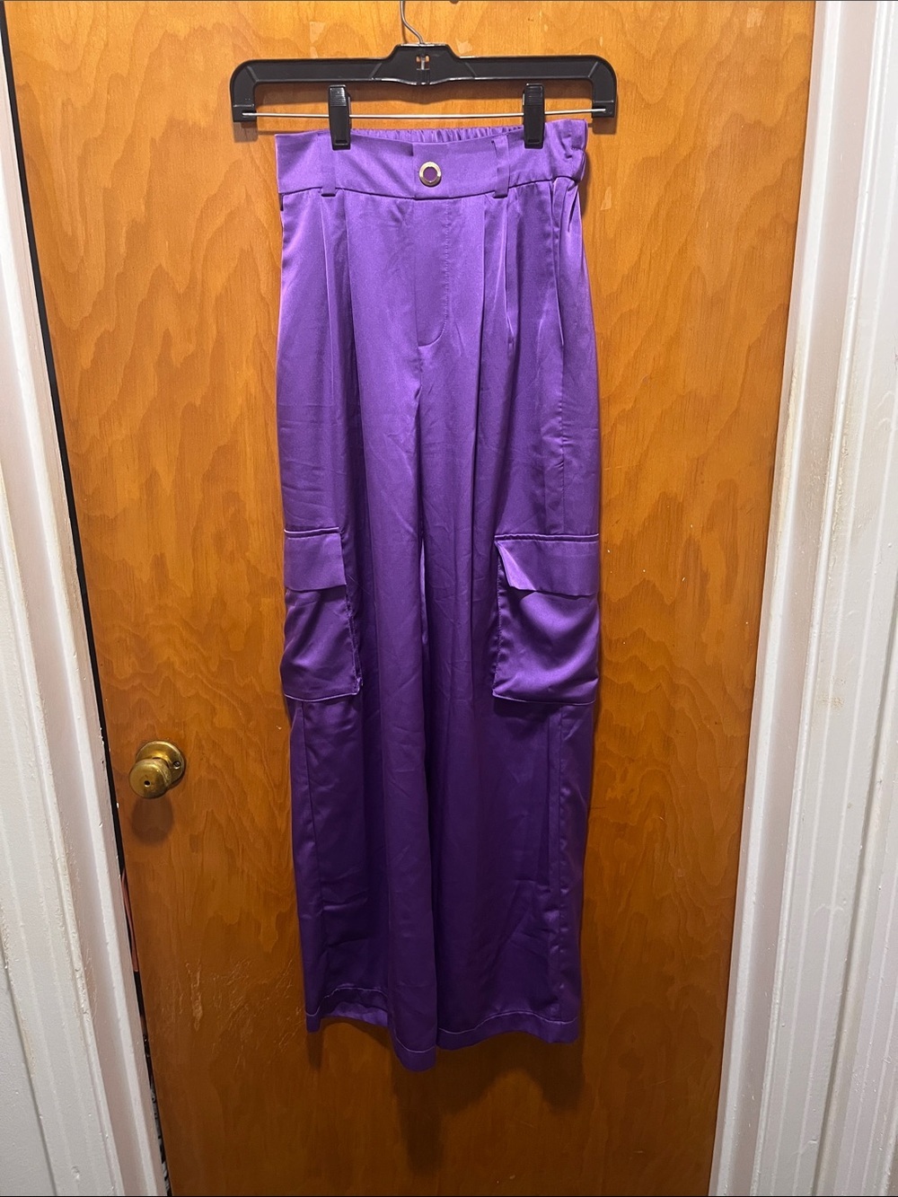 TulleA Purple Satin High Waisted Wide-Leg Pants